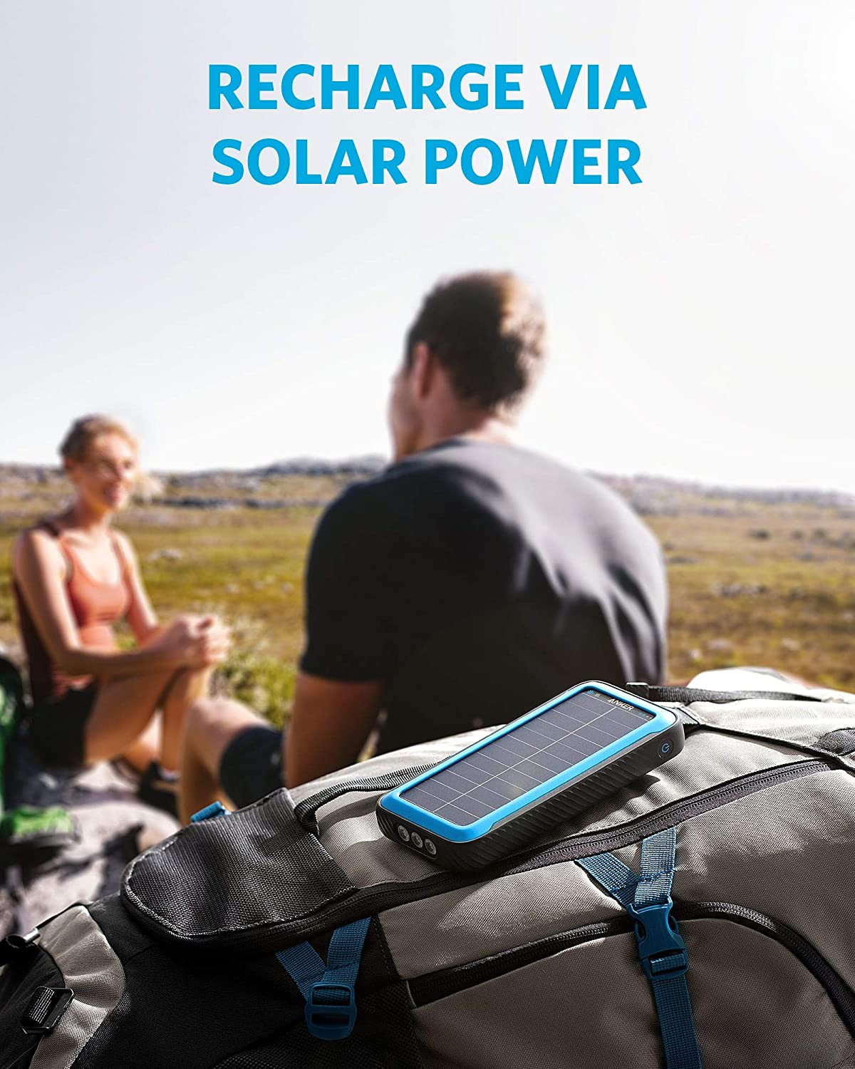 Cargador Portátil Solar Anker PowerCore de 20,000 mAh. + Linterna con Tecnología Militar IP65 Resitente al Polvo y Agua - KATZER