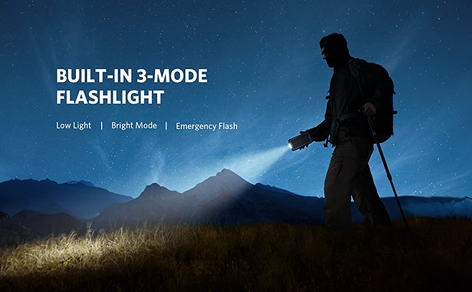 Cargador Portátil Solar Anker PowerCore de 20,000 mAh. + Linterna con Tecnología Militar IP65 Resitente al Polvo y Agua - KATZER