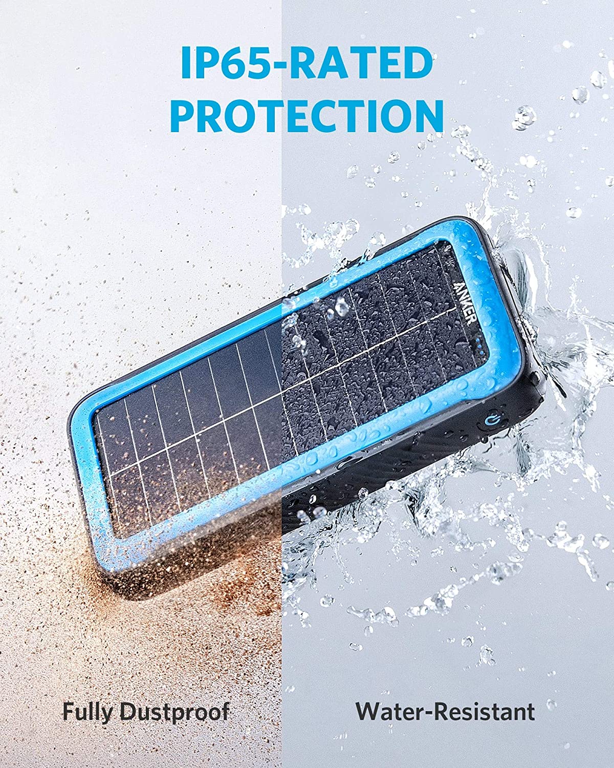 Cargador Portátil Solar Anker PowerCore de 20,000 mAh. + Linterna con Tecnología Militar IP65 Resitente al Polvo y Agua - KATZER