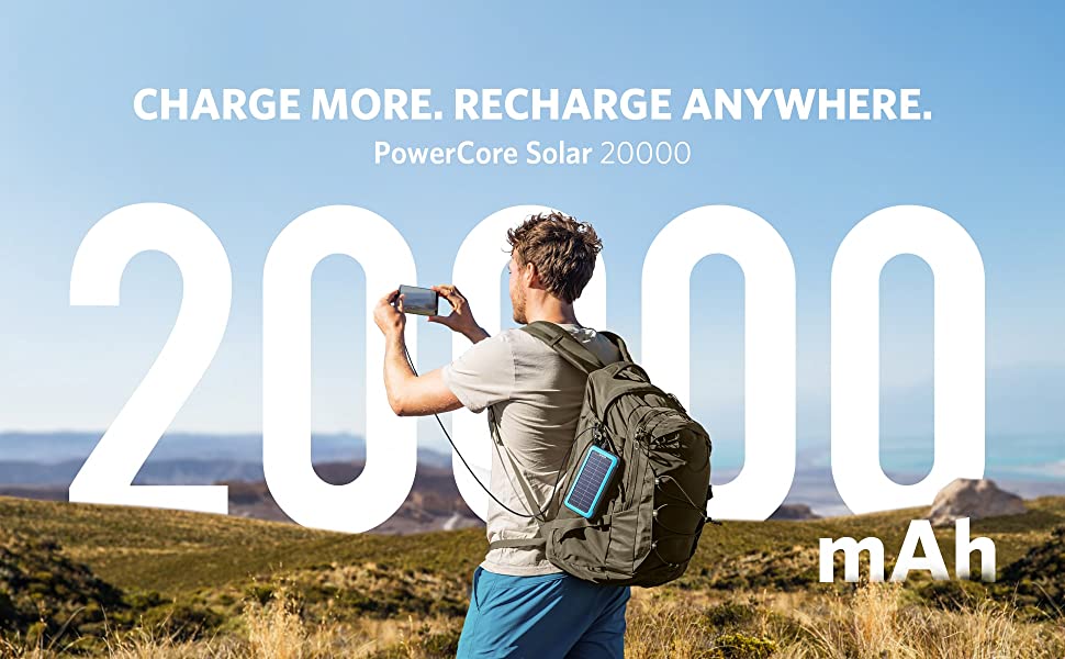 Cargador Portátil Solar Anker PowerCore de 20,000 mAh. + Linterna con Tecnología Militar IP65 Resitente al Polvo y Agua - KATZER