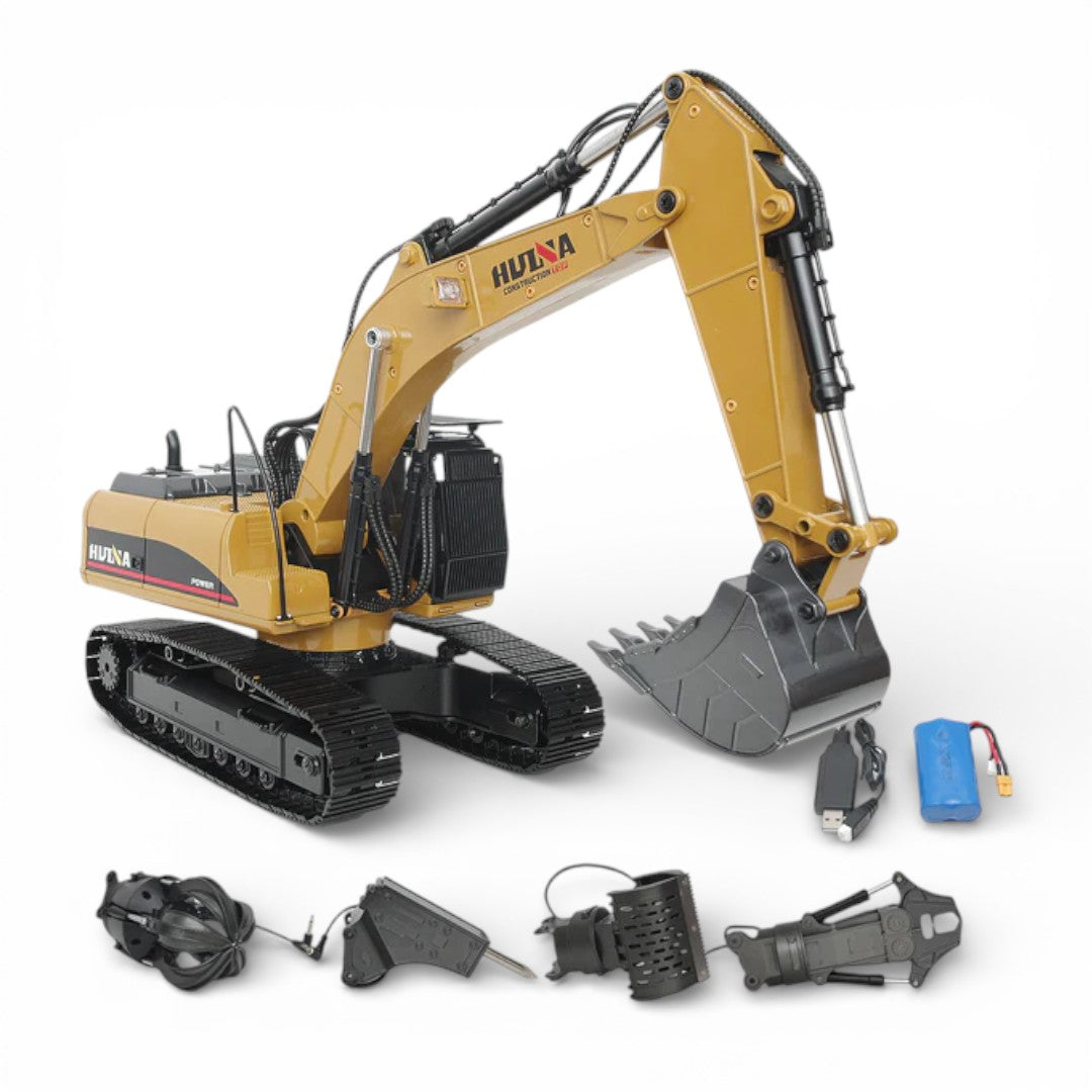 New Excavadora Huina V5 FULL METAL + Accesorios Control Remoto Escala 1:14 From China