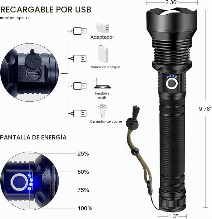 Linterna Super Potente 990000 Lúmenes 3 Modos