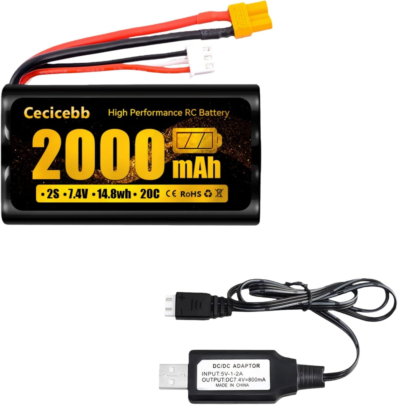 Li-Ion Battery (JST red Connector) 2s 7.4V 1200 mAh Huina 1592/1593