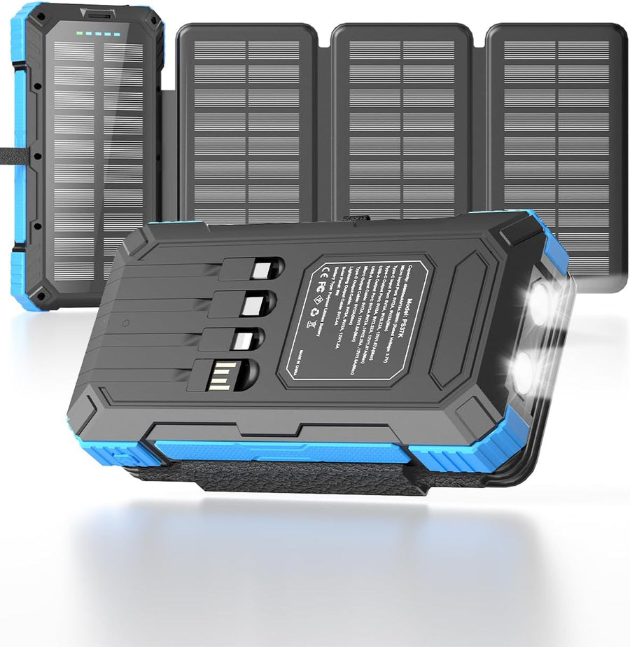 Kepswin 38800mAh Solar Portable Charger, 5V/3.1A Power Bank, Fast Charger, Type-C Ports with LED Flashlights, Perfect for Camping Trips 