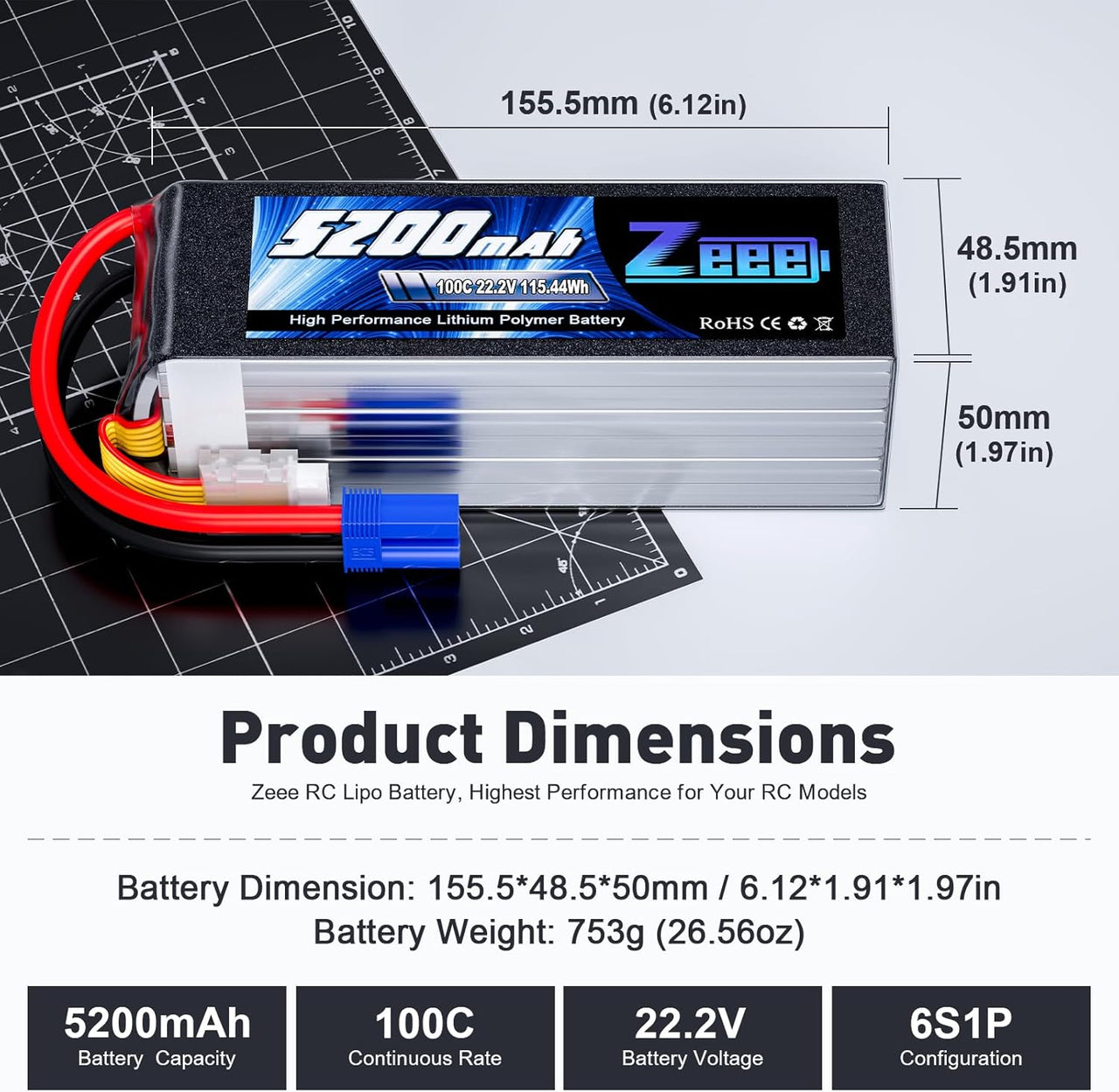 Li-Ion Battery (JST red Connector) 2s 7.4V 1200 mAh Huina 1592/1593