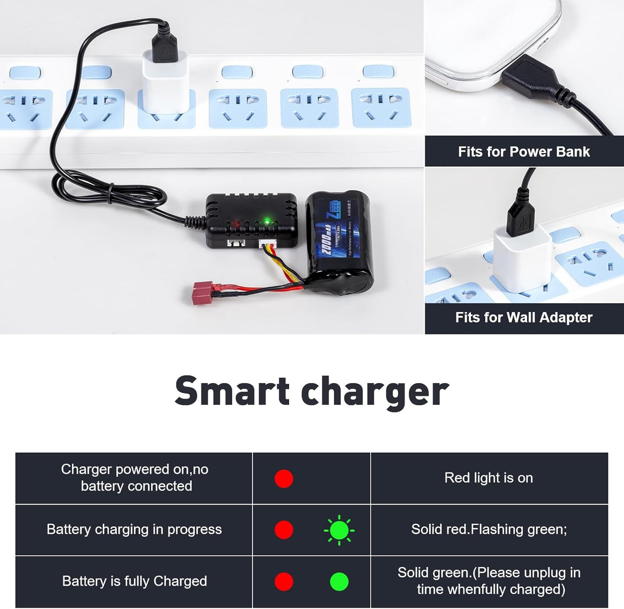 Li-Ion Battery (JST red Connector) 2s 7.4V 1200 mAh Huina 1592/1593