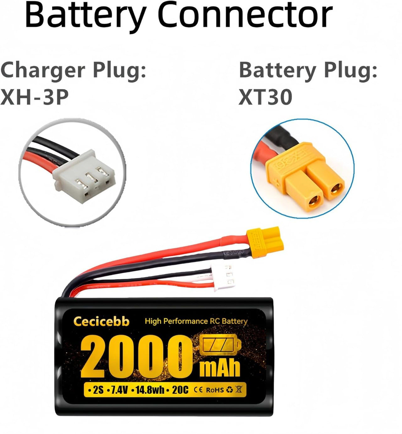 Li-Ion Battery (JST red Connector) 2s 7.4V 1200 mAh Huina 1592/1593