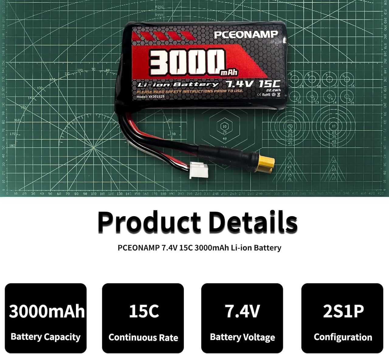 Batería Li-ion De Litio De 7.4V 3000mAh Con Conector XT30 Recargable