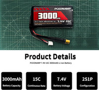 Thumbnail for Batería Li-ion De Litio De 7.4V 3000mAh Con Conector XT30 Recargable
