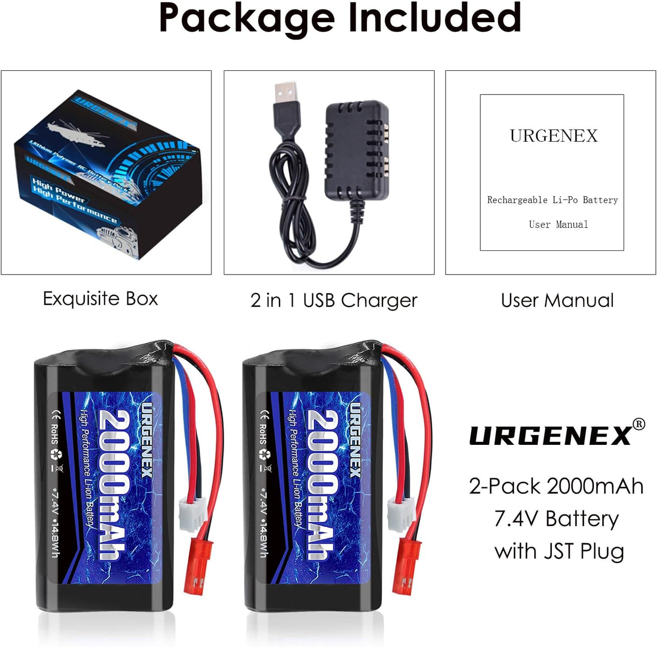 Batería De Iones De Litio 7.4V 2000mAh De Alta Capacidad