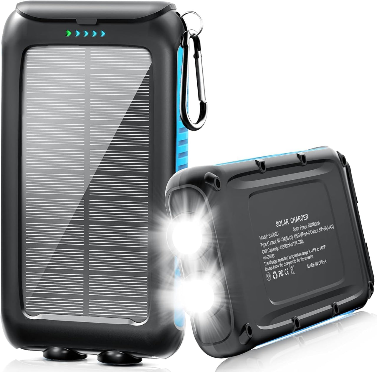 Kepswin 38800mAh Solar Portable Charger, 5V/3.1A Power Bank, Fast Charger, Type-C Ports with LED Flashlights, Perfect for Camping Trips 