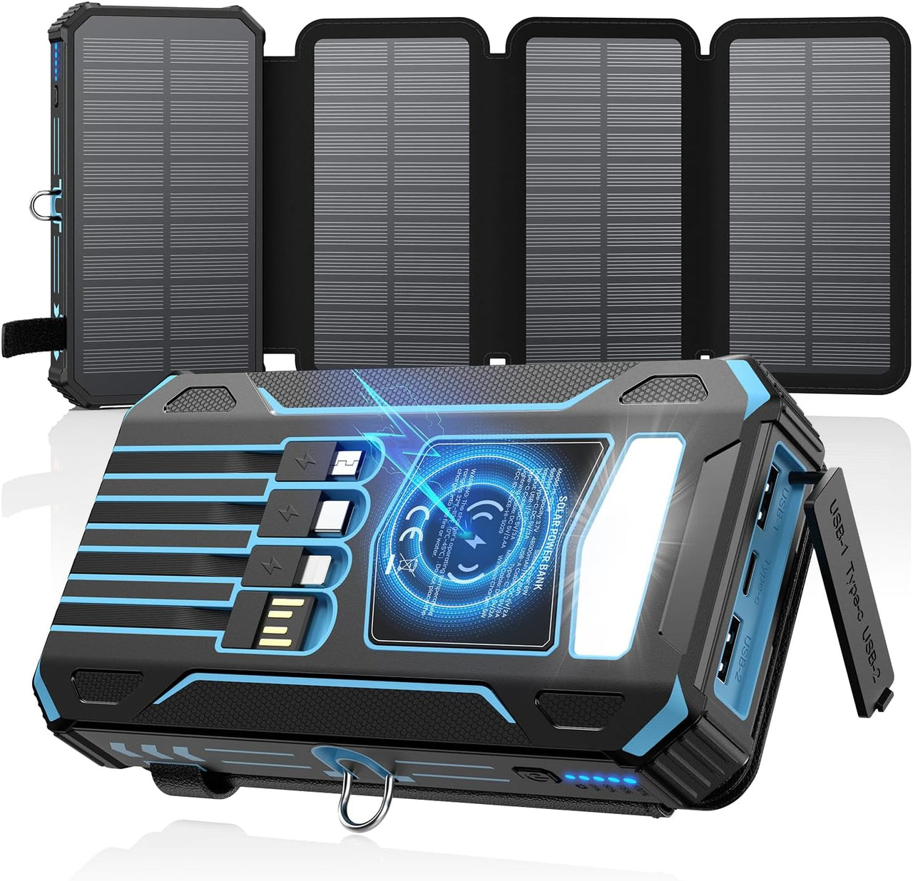 Cargador Portátil Solar 48000mAh 4 Paneles Solares Carga Rápida