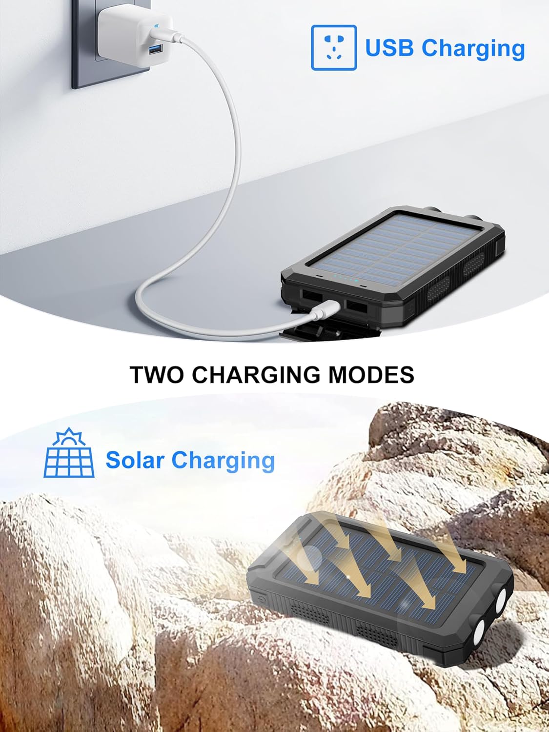 Cargador Portátil Solar Kepswin De 38800 mAh, Batería Externa De 5 V/3,1 A, Cargador Rápido, Puertos Tipo C Con Linternas LED, perfecto Para Viajes De Camping - KATZER