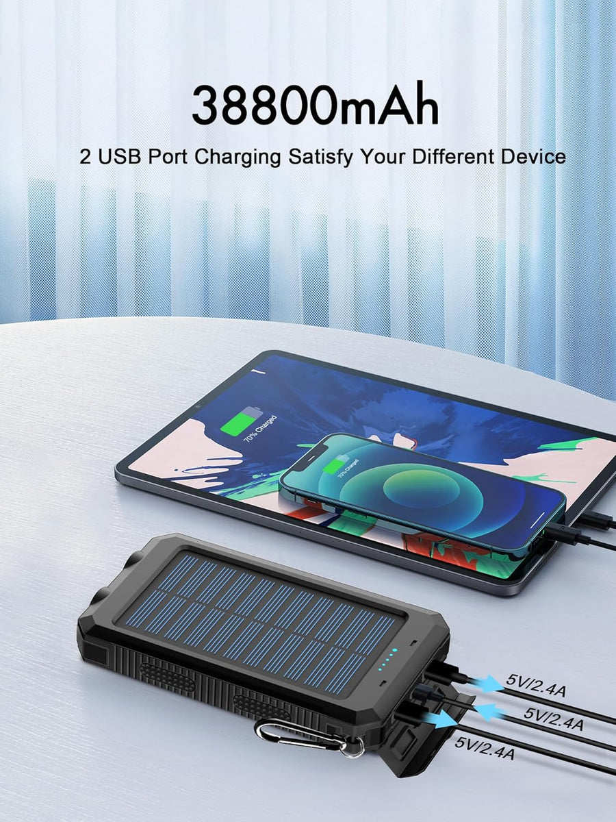 Cargador Portátil Solar Kepswin De 38800 mAh, Batería Externa De 5 V/3,1 A, Cargador Rápido, Puertos Tipo C Con Linternas LED, perfecto Para Viajes De Camping - KATZER