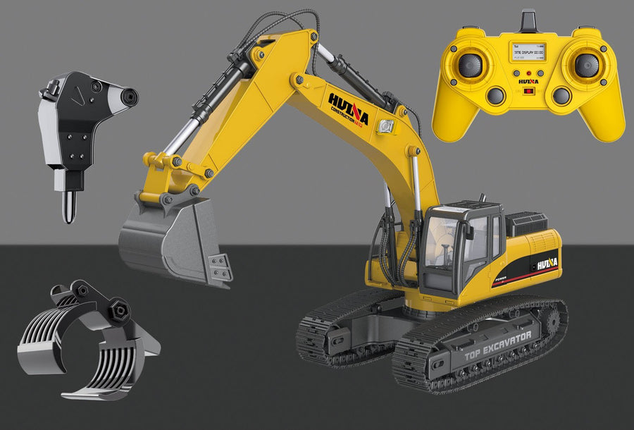 1580 Excavadora Huina FULL METAL + Accesorios Control Remoto Escala 1:14 - KATZER