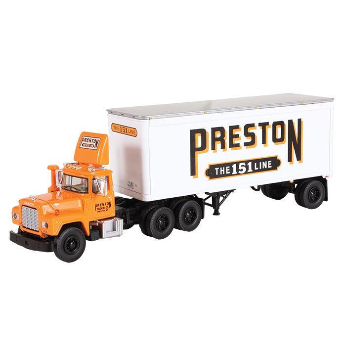 Traíler Mack R-Model Day Cab 28' Preston The 151 Line Escala 1:64 (Modelo Descontinuado)