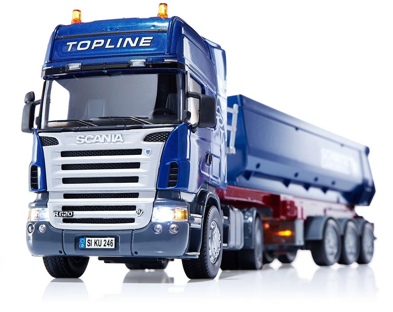 Tracto Scania Con Juego De Semirremolques Volquete Escala 1:32 Control Remoto