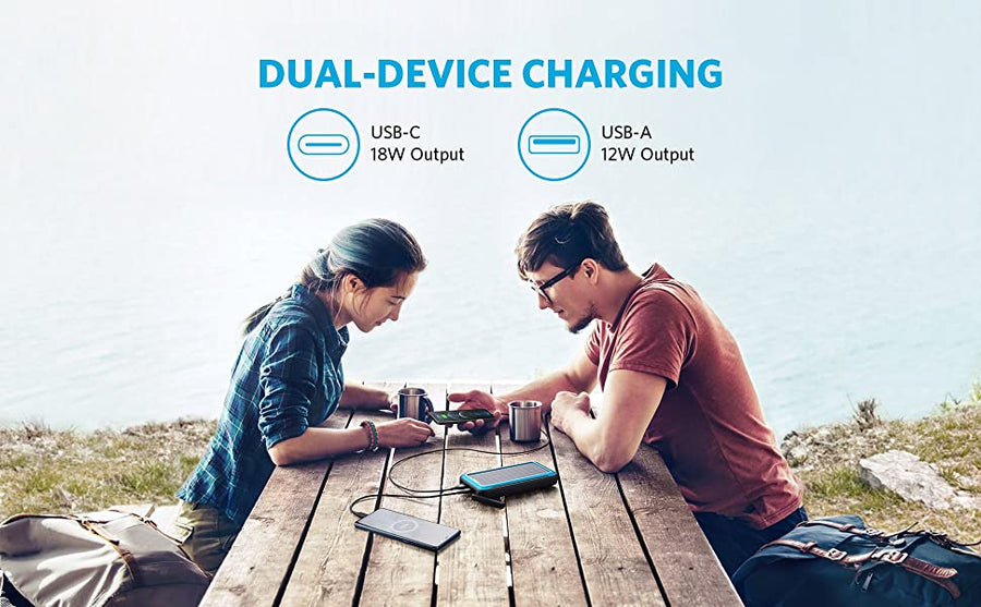 Cargador Portátil Solar Anker PowerCore de 20,000 mAh. + Linterna con Tecnología Militar IP65 Resitente al Polvo y Agua - KATZER