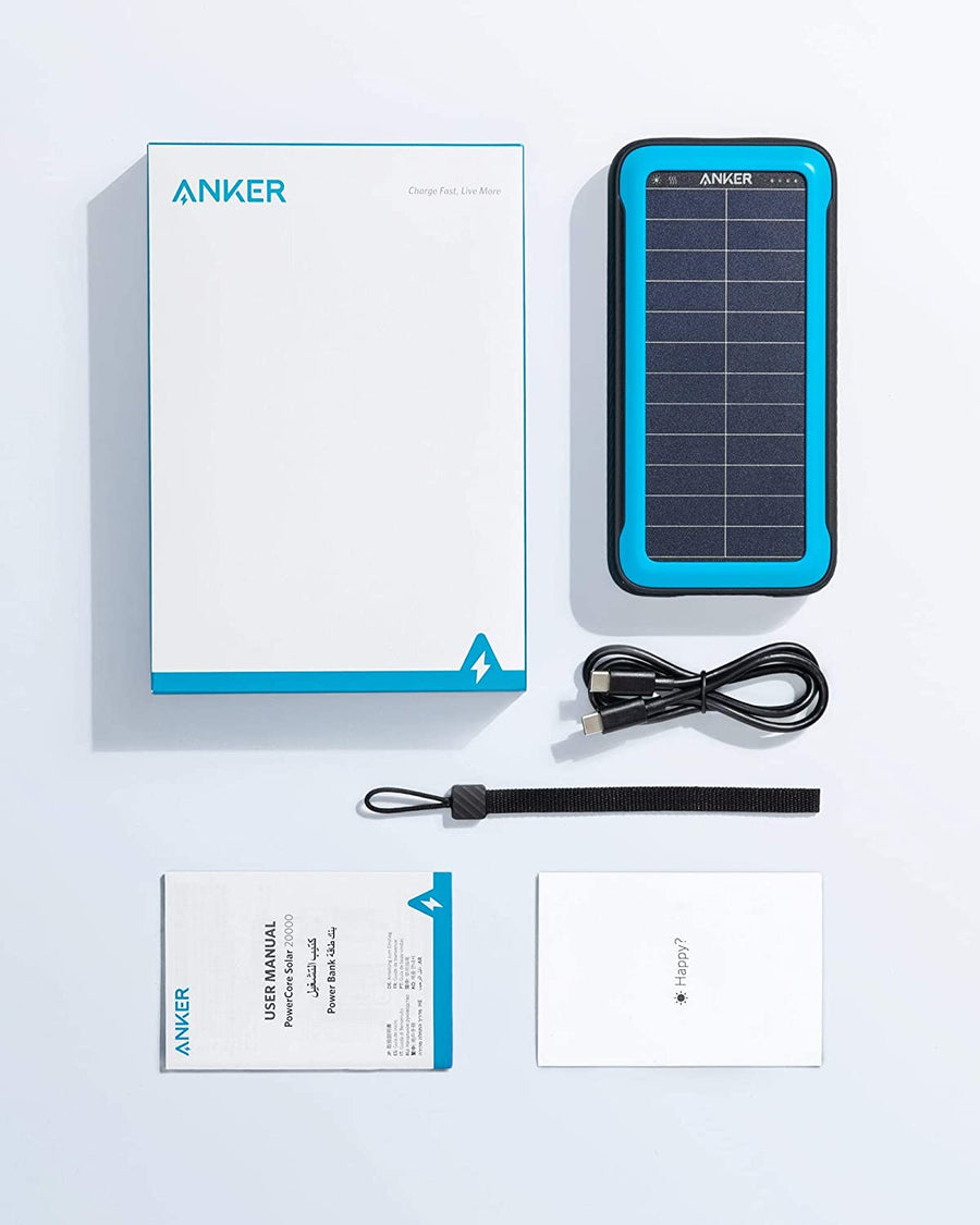 Cargador Portátil Solar Anker PowerCore de 20,000 mAh. + Linterna con Tecnología Militar IP65 Resitente al Polvo y Agua - KATZER