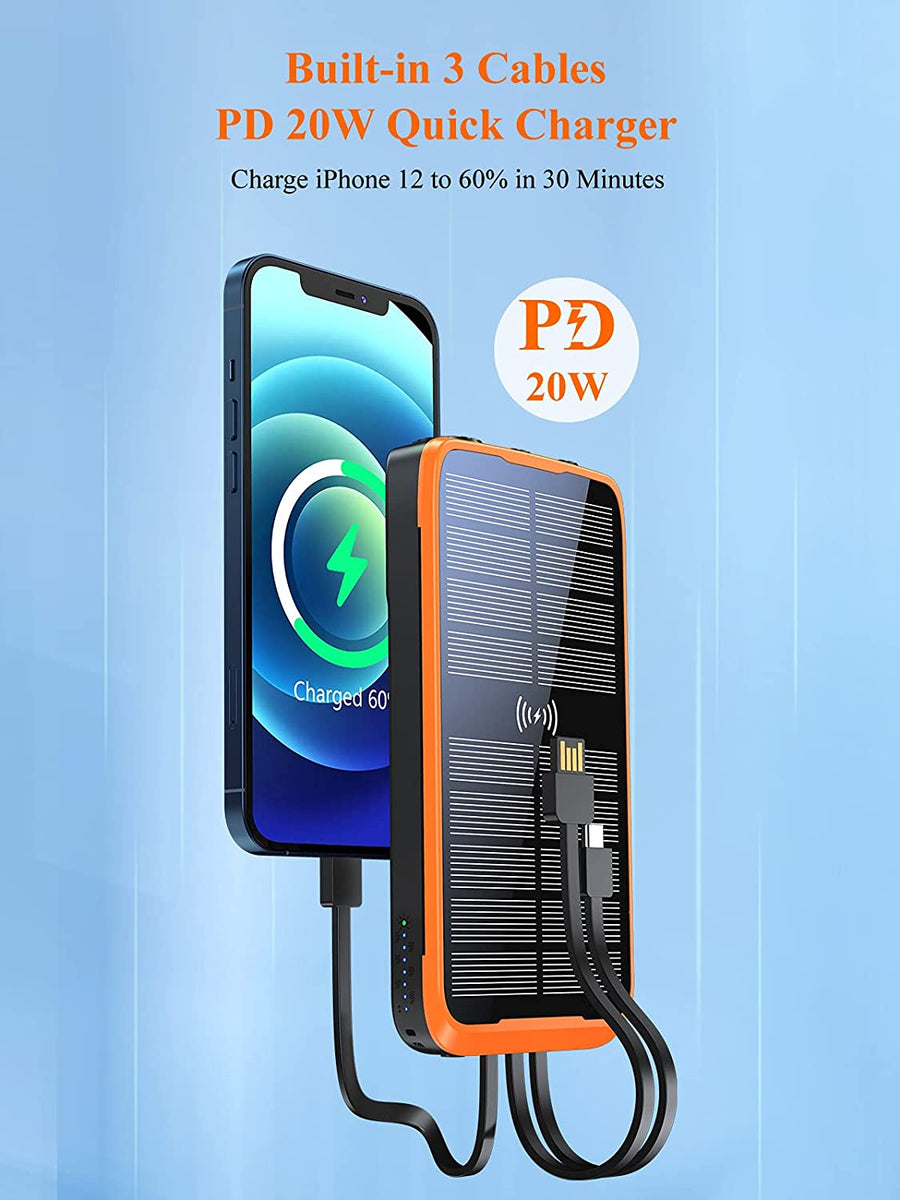 Cargador Portátil Solar ZONHOOD 38,800 mAh. Carga Rápida Inalambrica & USB Compatible con iPhone & Multi Entrada - KATZER