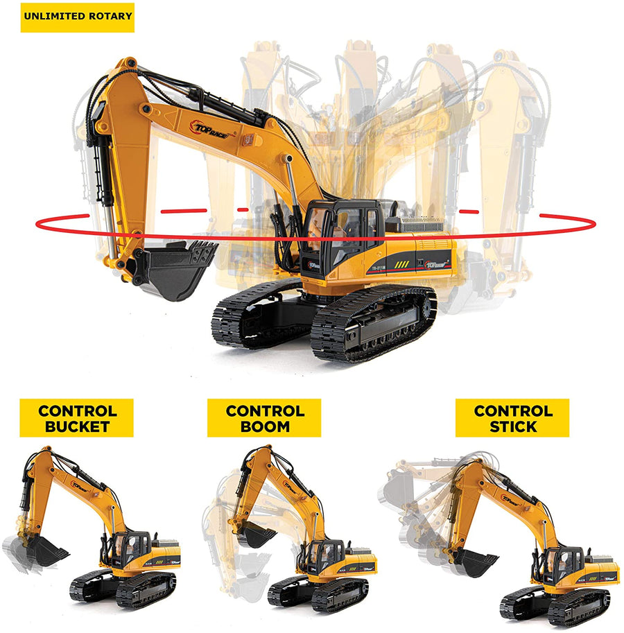Excavadora de Orugas Metálica TR-211M Funcional Escala 1:14 Control Remoto de 23 Canales - KATZER