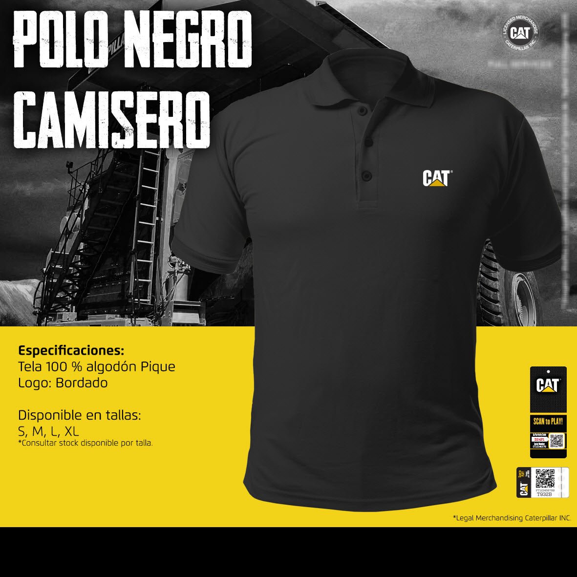 Polo Cat Negro De Pique - KATZER